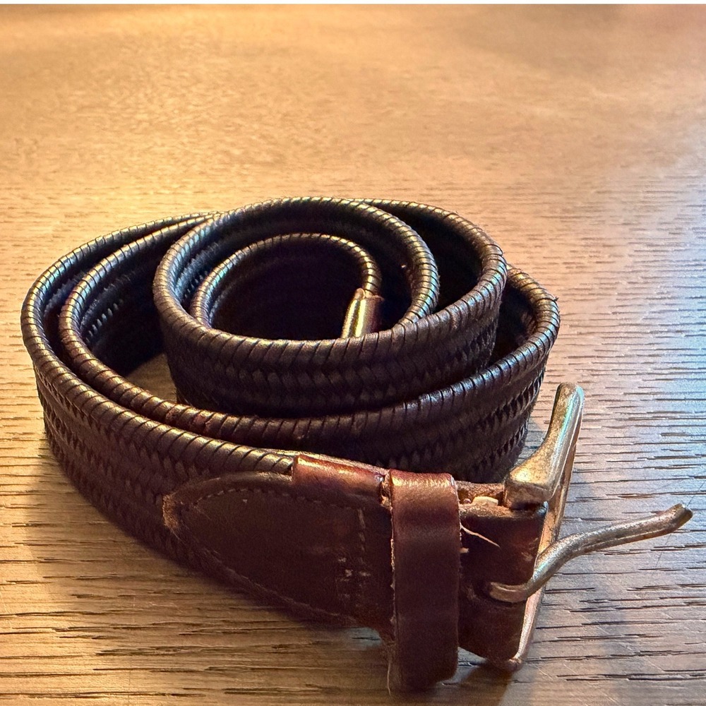 J. McLaughlin Mens Braided Leather Belt Dark Brown Woven Silver Buckle Size 36 - Picture 3 of 7